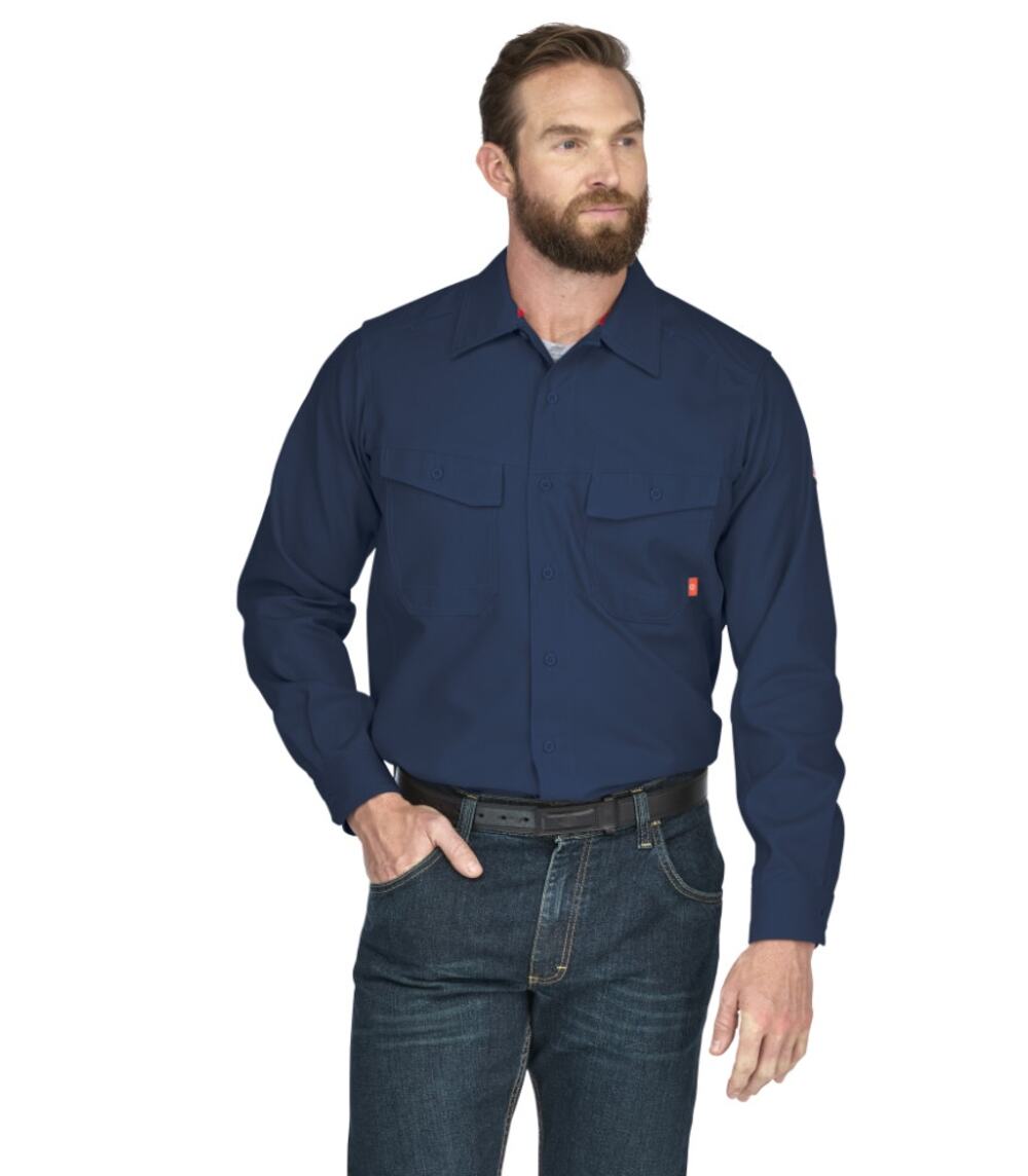 BULWARK Men's FR Work Shirt Medium Navy Blue iQ Series Endurance Collection NWT